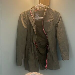 Girls L.L. Bean Green Utility Jacket with Pink Accents